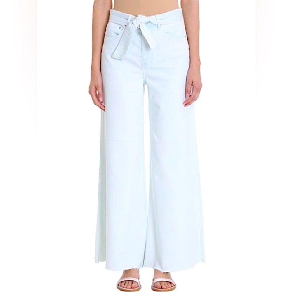 ZIMMERMAN IRIS HIGH-RISE WIDE CROPPED JEANS IN CYAN